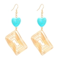Bohemian golden earrings with heart turquoise stone and spiral rectangle charm - Gold Spiral Rectangle (5845)
