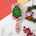 Pink Christmas hairbrush with green sequin tree embroidery and holiday pattern - Standard Spec / Pink Christmas Tree