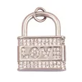 Mini silver heart-shaped padlock pendant with LOVE engraving and pavé crystals - Silver LOVE Lock / White Gold