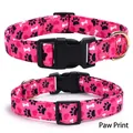 Pink pet collar with black paw prints and red hearts, featuring a buckle and D-ring - Valentine's Paw (Single) / S: 1.5*40CM