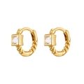 Boucles d'oreilles créoles torsadées en argent 925 doré avec un zircon carré brillant - Doré