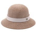 Elegant khaki chenille bucket hat with knitted texture and metal M logo detail - M(56-58cm) / Beige