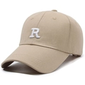Classic beige baseball cap with white embroidered R letter made of durable cotton twill - Adjustable / Deep Beige
