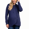 Navy blue maternity hoodie with long sleeves and crossover hem for pregnancy comfort - S / Blue