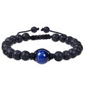 Detail of adjustable woven rope bracelet with black lava stone beads and blue tiger eye stone - Lapis Lazuli Tiger's Eye Bracelet
