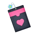 Portacarte chic in pelle nera con cuore rosa e ciondolo a fiore blu - Nero