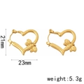 Golden heart-shaped hoop earrings with detailed 3D bee charms, 21mm by 23mm size - EH-002 / Gold
