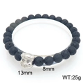 Lava stone bead bracelet featuring 8mm black volcanic rock and silver pig charm pendant - Silver Zodiac Pig Style (KB205896-Z)