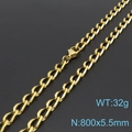 Goldene Edelstahl-Panzerkette für Damen, 800x5,5mm Größe und 32g Gewicht im Detail - Goldene Halskette (KN197710-Z)