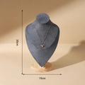 Dark gray velvet bust necklace display with wooden base, height 30cm and width 19cm - Large Size Dark Grey