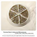 Rainbow pointed-back rhinestones set with gold beads in 6-grid disk for nail art DIY - Pointed Back Aurora Rhinestones