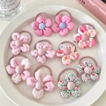 Pink floral hair ties set including solid colors, checkers and flower patterns for girls - Honey Pink Double-Layer Flower 10Pcs Set