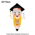 Cartoon pencil graduation balloon with black cap and congrats grad text, 50x74cm size - Graduation Smiling Pencil Balloon