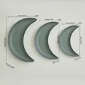 Blue moon-shaped serving trays in three sizes with detailed physical dimensions - Three-Piece Set / Gray