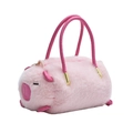 Bolso de mano cerdito rosa de peluche con piel sintética suave y asa de cuero - Rosa/Cerdo