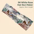 Deft bun hair maker with elegant white rose floral print and 34cm flexible length - 9# White Rose