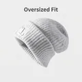 Gray ribbed knit beanie featuring a white square patch with a 3D letter L logo detail - One Size / Letter Label Style / Gray