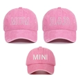 Detail of washed cotton baseball caps with MOM, DAD and MINI silver embroidery in pink - 3-Piece Set (DAD+MOM+MINI) / Pink