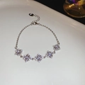 Detail of silver S925 bracelet with five sparkling diamond-cut cubic zirconia stones - Lobster Clasp Adjustment / Silver White Square Zircon