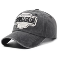 Casquette de baseball gris anthracite délavé vintage avec crâne de taureau brodé - Réglable / Noir