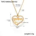 Detailed dimensions of 18K gold plated MAMMA heart pendant necklace with zircon inlays - Gold Heart Zircon MAMMA Letter Necklace (TXP218)