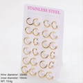 Set of 12 pairs of 18K gold plated stainless steel hoops with 1.6mm thickness on card - 10mm / Gold