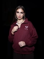 Oversize burgundy 1/4 zip sweatshirt with Tennis Time print for sporty winter style - S / Burgundy (Thin)