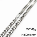 Silver stainless steel Cuban chain necklace, 500x8mm size, featuring a lobster clasp - 8*500mm(KN232871-ZZ)