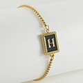 18k gold plated stainless steel bracelet with black enamel rectangular H-letter pendant - H Black