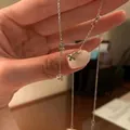 Double-layered butterfly necklace in silver with delicate crystal pendant charm - Butterfly Tassel Necklace