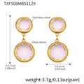 Pink glass stone drop earrings with gold stainless steel frame and size specs - Gold - Light Pink Stone (TXF508)