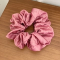Metallic pink silk scrunchie with pleated design on a rustic wooden background - Large / Rose Pink