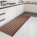 Brown and white striped kitchen mat set of 2 pieces, anti-slip and absorbent rugs - 50x80cm / Striped - Brown