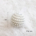 8cm white pearl Christmas ball ornament with silver beads and transparent ribbon - White Pearl Bead Ball