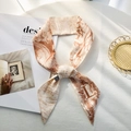 Elegant ivory twilly scarf with vintage botanical prints and large letter L graphic - Style L (Off-White/Brown Vintage Plant Bird)