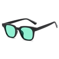Retro square black sunglasses with translucent green lenses and metal dot accents - Black Frame Green Lens