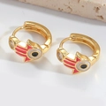 Golden Hamsa hand earrings with colorful enamel and sparkling zircon detail - Rose Red
