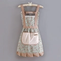 Floral kitchen apron detail with polka dot trim and lace ruffles on padded hanger - Strap Floral Princess Style-Towel Pocket Green