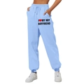 Pantaloni sportivi azzurri a vita alta con stampa I Love My Hot Boyfriend da donna - S / Blu chiaro/I ❤️ MY HOT BOYFRIEND