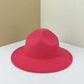 Classic wide brim wool fedora hat in vibrant deep pink for stylish men and women - 56-58cm (Adjustable) / Rose Red
