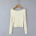 Cream off-shoulder cable knit sweater set with buttons on wooden hanger - S / White Top