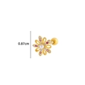 Golden flower cartilage earring with pink stones and threaded screw ball back - 10# Golden