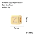 18K gold plated copper alphabet Z cube bead with crystals for DIY bracelet making - Letter Z