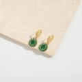 Elegant gold earrings featuring a green oval gem with flower-shaped micro-pave crystals - Green Zirconia (ES2615-6)