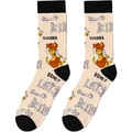 Detail of beige crew socks featuring cartoon dog patterns and funny English slogans - A1976-Beige Dog