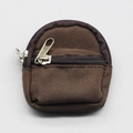 Miniature brown canvas dual-zip doll backpack coin purse with metal ring attachment - Dark Brown