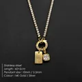 14K gold plated stainless steel necklace with letter E pendant and sparkling square rhinestone - Letter E (XNL0116)