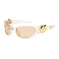 Pink heart-shaped Y2K sunglasses with transparent frame and golden heart metal accent - Transparent Tea