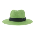Chapeau Panama en paille vert vif avec ruban noir pour protection solaire - Vert