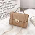 Chic beige crossbody bag with V-shaped texture and golden chain strap for women - Khaki